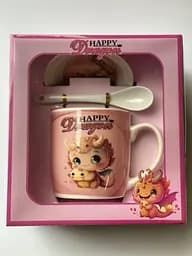 Новогодняя чашка Дракон 350 мл с тарелкой и ложкой в коробке kru-nr-dragon-7 Gee!