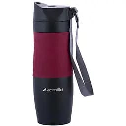 Термокухоль Kamille з нержавіючої сталі з TPR-вставкою і ремінцем 480 мл червона (KM-2067-RD)