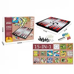 Настольная игра 15 в 1 Gra - шахматы, шашки, нарды, лудо, крестики-нолики, змеи и лестницы, от 6 лет, 2014 BC
