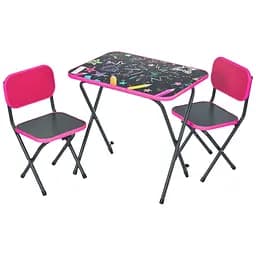 Дитячий столик Bambi Creative складний з двома стільчиками 3 позиції по висоті малиновий