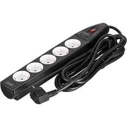 Подовжувач-фільтр мережевий 2E 5xТип F, 3x1.5 мм2, 16A, з захистом від перенапруги, 5 м, чорний