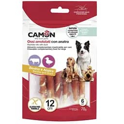 Ласощі для собак палички з яловичої шкіри обмотані качкою Сamon 70гр