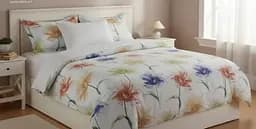 Постельное комбинированное белье Страйп сатин двуспальный комплект, цветочный принт