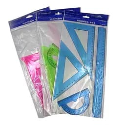 Набор цветной прозрачный, 2 треугольника, транспортир, линейка 30 см, 4 предмета (в ассортименте)