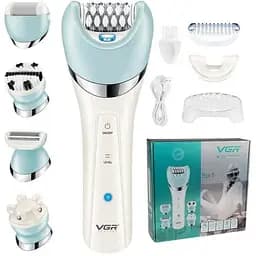 Епілятор жіночий з триммером VGR V-703 5в1 для видалення волосся на тілі акумуляторний пемза масажна насадка 