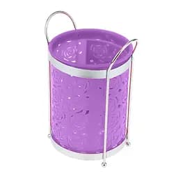 Підставка стійка хромована для столових приладів Троянди на ніжках пластмасова вставка Ø 10.5 см H 18 см, Kitchen Master Фіолетовий 86129