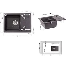 Кухонна мийка Lidz 620x435/200 GRF-13 графіт (LIDZGRF13620435200) - мініатюра 7