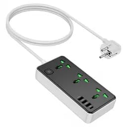 Сетевое зарядное устройство удлинитель HOCO AC7A STORM 3 USB/Type-C 3 розетки 1.5m Черный