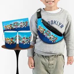 Набір: дитяча сумка-бананка+кружка Щенячий патруль 32х15см, бананка для хлопчика через плече на подарунок (01017)