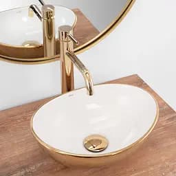 Умивальник Rea Sofia Mini white gold накладний REA-U6334, Золотий - мініатюра 2