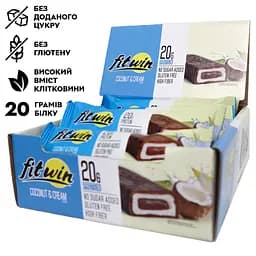 Блок протеїнових батончиків FitWin Protein Bar 20%, 12x60 грам з начинкою - Кокос - мініатюра 2