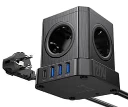 Мережевий зарядний пристрій подовжувач Hoco NS8 3 USB/Type-C 5 розеток 2 м - мініатюра 2