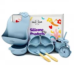Набір дитячого посуду Cheeks для прикорму, на присосках із харчового силікону, блакитний