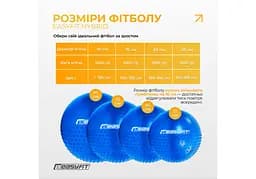 Фітбол 65 см EasyFit Hybrid синій (фітбол напівмасажний) (EF-3011-BL) - мініатюра 5