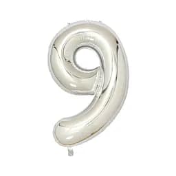 Шар воздушный фольгированный (102 см) Цифра 9 серебро