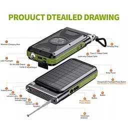 Зовнішній акумулятор із сонячною панеллю Solar 20000 mAh PN-W26 з радіо та БЗП - мініатюра 4