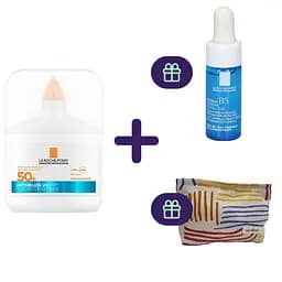 Набір La Roche-Posay: сироватка для обличчя Anthelios SPF50+ сонцезахисна зволожувальна з антиоксидантами 50 мл + сироватка-концентрат інтенсивної дії для корекції зморшок та відновлення пружності чутливої шкіри 10 мл + косметичка La Roche-Posay
