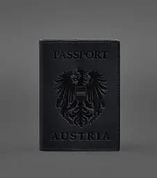 Кожаная обложка для паспорта с австрийским гербом темно-синяя Crazy Horse