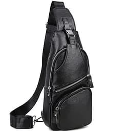 Чоловіча шкіряна сумка-слінг 17х32х7 для роботи та офісу TIDING BAG MK-96303 чорна 18 см