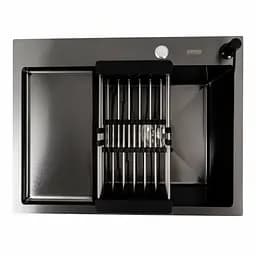 Кухонна мийка CM 65x50 R PVD чорна Platinum Handmade (круглий сифон 3.0/0.8), Чорний - мініатюра 3