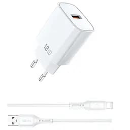 Мережевний зарядний пристрій WIWU G006 Essen QC3.0 18W GaN 1USB-A + кабель USB to Lightning White