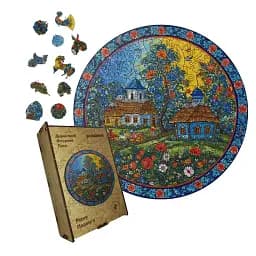 Дерев'яний фігурний пазл Декоративний Розпис Рідне Подвір'я, А1, Дерев'яна коробка 500+ елементів