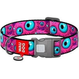 Нашийник для собак нейлоновий Waudog Nylon з QR паспортом малюнок Око монстра XXL 