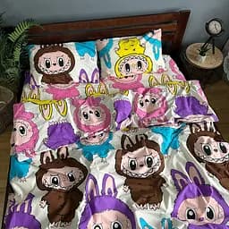 Постельное белье хлопок Лабубу Полутораспальное 150 x 220 Бязь 70 х 70 Белое 