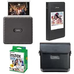 Подарунковий набір Фотопринтер Fujifilm Instax Link Wide, Фотопапір 20 шт, Сірий чохол, Фотоальбом на 64 фото Сірий