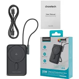 УМБ Choetech Magnetic Wireless 10000mAh 20W PD USB-C In/Out,Qi-15W,build-in cabel Black (B735-CCBK) - мініатюра 5