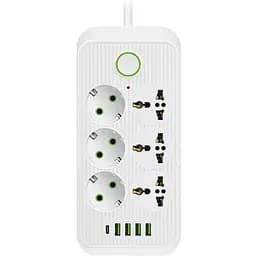 Мережевий фільтр-подовжувач Voltronic F06U 6 розеток EU+4xUSB+1PD 2 м 3х0.75 мм 2500W White
