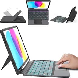 Чехол ROOFEI для iPad 10-го поколения (10,9 дюйма, 2022 г.) со съемной клавиатурой: 7-цветная подсветка, сенсорная панель