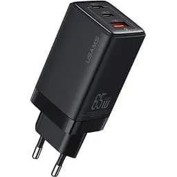 Зарядний пристрій швидкісний 3 виходи Usams US-CC180 triple GaN USB-A + 2*USB-C 65 W 5A чорний