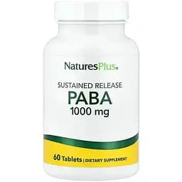 Парааминобензойная кислота Natures Plus PABA 1000 mg Sustained Release, 60 таблеток
