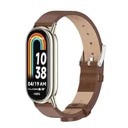 Шкіряний ремінець MiJobs для фітнес-браслета Xiaomi Mi Band 5 и 6 Type B коричневий, тримач - золотистий - мініатюра 2