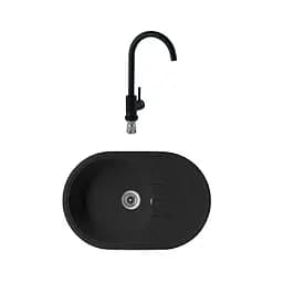 Гранітна мийка з краном овальної форми WIZ № 5 780х510 мм (Чорна)