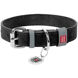 Ошейник для собак Waudog Classic, кожаный, с QR паспортом, 46-60х3,5 см, черный