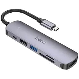 Переходник хаб адаптер Hoco HB28 Multi-function 6-в-1 (адаптер Type-C - на 6 выходов)