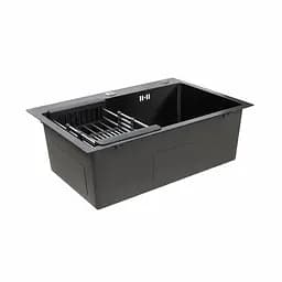 Кухонна мийка 65x45 PVD чорна Platinum Handmade (сифон круглий, 3,0/0,8), Чорний - мініатюра 4