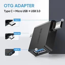 Адаптер Ugreen 30453 2 в 1 мicro-USB/Type-C чорний (30453) - мініатюра 2