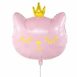 Фольгированный шарик JS Balloon "Котик с золотой короной" 10 шт наполнение воздухом или гелием для тематических вечеринок Розовый