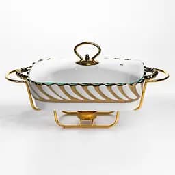 Мармитница фарфоровая Yiwu Tiffany 1 л со стеклянной крышкой на металлической подставке с подогревом 28х23х7 см мармит для первых блюд SG-428-11