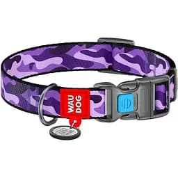 Нашийник для собак Waudog Nylon Фіолетовий камо, з QR паспортом, пластиковий фастекс, 35-58х2, 5 см
