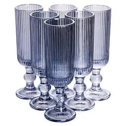 Келих для шампанського фігурний прозорий ребристий з товстого скла набір 6 шт Блакитний Yiwu HP7116BL