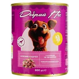 Влажный корм для собак Добрий Пес паштет с курицей и печенью 800 г