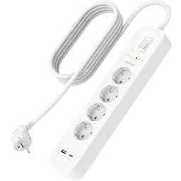 Belkin Підовжувач мережевий 2м, 4хТип, 16А, USB-A/USB-C 18Вт, фільтр, білий