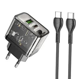 МЗП Hoco N34 Dazzling dual-port PD20W + QC3.0 charger set (Type-C to Type-C) (EU) Transparent Black