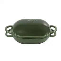 Чавунна овальна форма для випікання хліба з кришкою 25×17×15 (см) форма для хліба в духовку Зелений Premium Cookware HP-1-23-GREEN