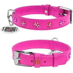 Нашийник для собак Waudog Glamour шкіряний з QR паспортом, з клейовими стразами Квіточка, XS, Ш 15 мм, Дов 27-36 см