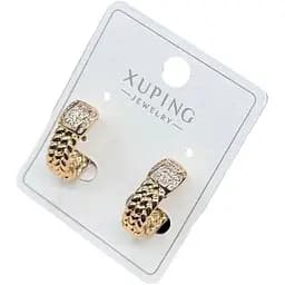 Сережки кільця Xuping широкі з блискучими камінцями гіпоалергенне медичне золото